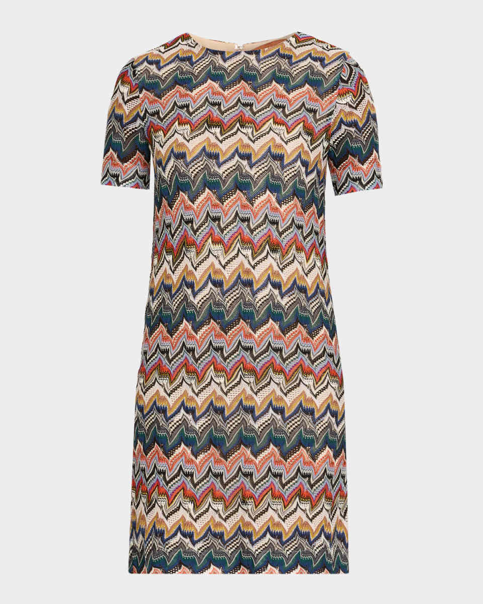 Metallic Zigzag Short-Sleeve Mini Dress